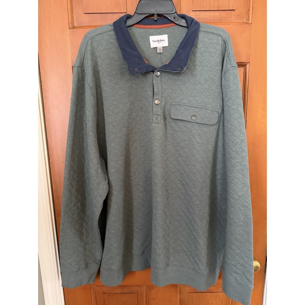 Men's Goodfellow Green Quilted 1/4 Snap Long Sleeve Pullover Size XXL NWT